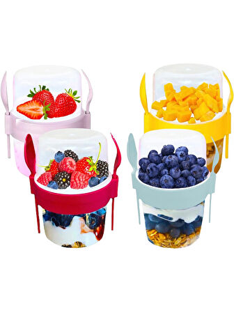 BPA Free Diyet Öğün & Kahvaltı için Çatal & Kaşıklı Kapaklı Yoğurt Müsli Salata Meyve Saklama Kabı