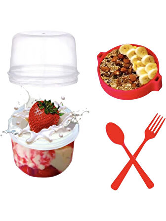 BPA Free Diyet Öğün & Kahvaltı için Çatal & Kaşıklı Kapaklı Yoğurt Müsli Salata Meyve Saklama Kabı