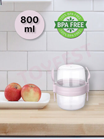 BPA Free Diyet Öğün & Kahvaltı için Çatal & Kaşıklı Kapaklı Yoğurt Müsli Salata Meyve Saklama Kabı