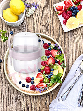 BPA Free Diyet Öğün & Kahvaltı için Çatal & Kaşıklı Kapaklı Yoğurt Müsli Salata Meyve Saklama Kabı