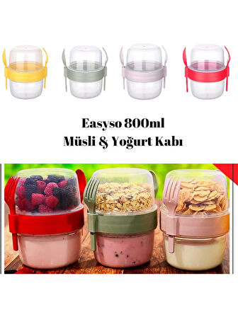 BPA Free Diyet Öğün & Kahvaltı için Çatal & Kaşıklı Kapaklı Yoğurt Müsli Salata Meyve Saklama Kabı
