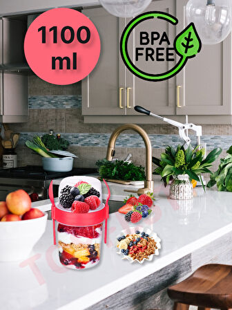 BPA Free Diyet Öğün & Kahvaltı için Çatal & Kaşıklı Kapaklı Yoğurt Müsli Salata Meyve Saklama Kabı
