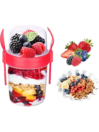 BPA Free Diyet Öğün & Kahvaltı için Çatal & Kaşıklı Kapaklı Yoğurt Müsli Salata Meyve Saklama Kabı
