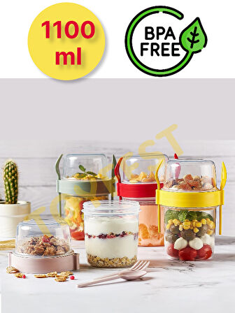 BPA Free Diyet Öğün & Kahvaltı için Çatal & Kaşıklı Kapaklı Yoğurt Müsli Salata Meyve Saklama Kabı