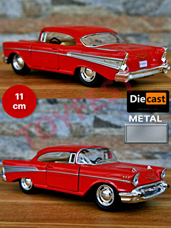 1957 Chevrolet Bel Air Çek Bırak Die - Cast Kapıları Açılabilen Metal Model Araba - Krımızı 11.5 cm