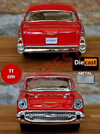 1957 Chevrolet Bel Air Çek Bırak Die - Cast Kapıları Açılabilen Metal Model Araba - Krımızı 11.5 cm