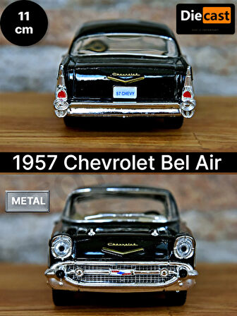 1957 Chevrolet Bel Air Çek Bırak Die - Cast Kapıları Açılabilen Metal Model Araba - Siyah 11.5 cm