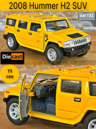 2008 Hummer H2 SUV Çek Bırak Die - Cast Kapıları Açılabilen Metal Model Araba - Sarı 11.5 cm