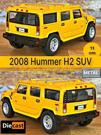 2008 Hummer H2 SUV Çek Bırak Die - Cast Kapıları Açılabilen Metal Model Araba - Sarı 11.5 cm