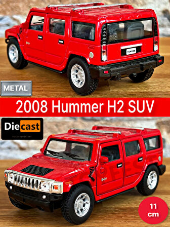 2008 Hummer H2 SUV Çek Bırak Die - Cast Kapıları Açılabilen Metal Model Araba - Kırmızı 11.5 cm