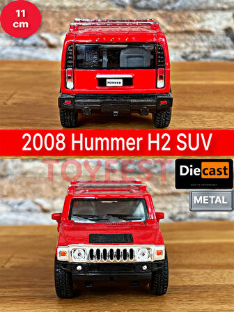 2008 Hummer H2 SUV Çek Bırak Die - Cast Kapıları Açılabilen Metal Model Araba - Kırmızı 11.5 cm