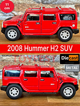 2008 Hummer H2 SUV Çek Bırak Die - Cast Kapıları Açılabilen Metal Model Araba - Kırmızı 11.5 cm