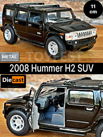 2008 Hummer H2 SUV Çek Bırak Die - Cast Kapıları Açılabilen Metal Model Araba - Siyah 11.5 cm