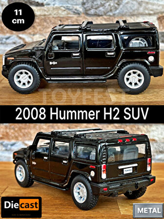 2008 Hummer H2 SUV Çek Bırak Die - Cast Kapıları Açılabilen Metal Model Araba - Siyah 11.5 cm