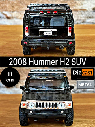 2008 Hummer H2 SUV Çek Bırak Die - Cast Kapıları Açılabilen Metal Model Araba - Siyah 11.5 cm