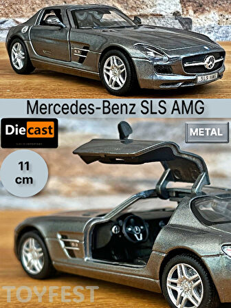 Mercedes - Benz SLS AMG Çek Bırak Die - Cast Kapıları Açılabilen Metal Model Araba - Füme 11.5 cm