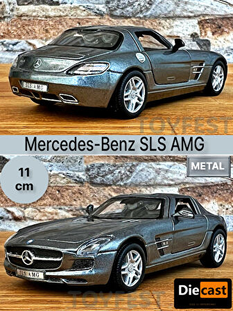 Mercedes - Benz SLS AMG Çek Bırak Die - Cast Kapıları Açılabilen Metal Model Araba - Füme 11.5 cm