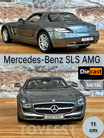 Mercedes - Benz SLS AMG Çek Bırak Die - Cast Kapıları Açılabilen Metal Model Araba - Füme 11.5 cm