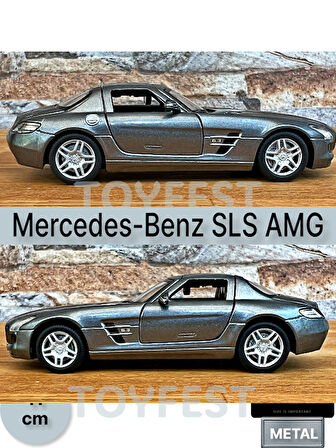 Mercedes - Benz SLS AMG Çek Bırak Die - Cast Kapıları Açılabilen Metal Model Araba - Füme 11.5 cm