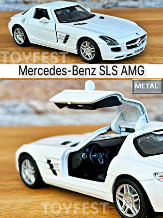 Mercedes - Benz SLS AMG Çek Bırak Die - Cast Kapıları Açılabilen Metal Model Araba - Beyaz 11.5 cm