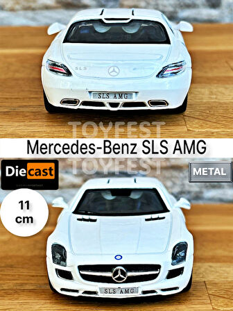 Mercedes - Benz SLS AMG Çek Bırak Die - Cast Kapıları Açılabilen Metal Model Araba - Beyaz 11.5 cm