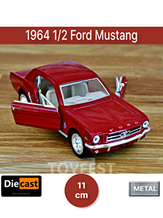 1964 1/2 Ford Mustang Çek Bırak Die - Cast Kapıları Açılabilen Metal Model Araba - Kırmızı 11.5 cm