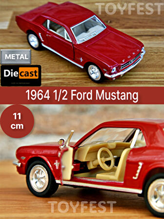 1964 1/2 Ford Mustang Çek Bırak Die - Cast Kapıları Açılabilen Metal Model Araba - Kırmızı 11.5 cm