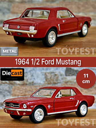 1964 1/2 Ford Mustang Çek Bırak Die - Cast Kapıları Açılabilen Metal Model Araba - Kırmızı 11.5 cm