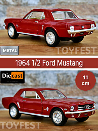 1964 1/2 Ford Mustang Çek Bırak Die - Cast Kapıları Açılabilen Metal Model Araba - Kırmızı 11.5 cm