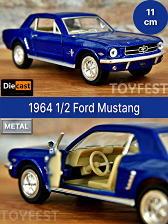 1964 1/2 Ford Mustang Çek Bırak Die - Cast Kapıları Açılabilen Metal Model Araba - Mavi 11.5 cm