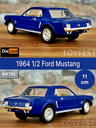 1964 1/2 Ford Mustang Çek Bırak Die - Cast Kapıları Açılabilen Metal Model Araba - Mavi 11.5 cm