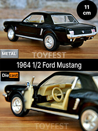 1964 1/2 Ford Mustang Çek Bırak Die - Cast Kapıları Açılabilen Metal Model Araba - Siyah 11.5 cm