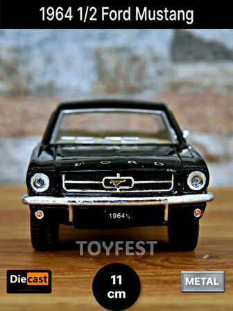 1964 1/2 Ford Mustang Çek Bırak Die - Cast Kapıları Açılabilen Metal Model Araba - Siyah 11.5 cm