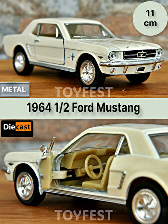 1964 1/2 Ford Mustang Çek Bırak Die - Cast Kapıları Açılabilen Metal Model Araba - Krem 11.5 cm