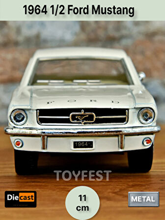 1964 1/2 Ford Mustang Çek Bırak Die - Cast Kapıları Açılabilen Metal Model Araba - Krem 11.5 cm