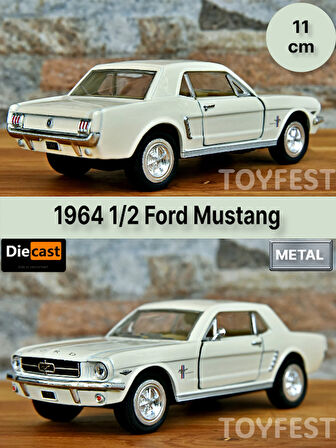 1964 1/2 Ford Mustang Çek Bırak Die - Cast Kapıları Açılabilen Metal Model Araba - Krem 11.5 cm