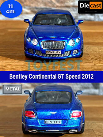 2012 Bentley Continental GT Speed Çek Bırak Kapıları Açılabilen Metal Model Araba - Mavi 11.5 cm