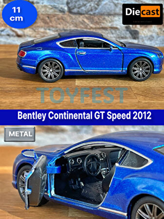 2012 Bentley Continental GT Speed Çek Bırak Kapıları Açılabilen Metal Model Araba - Mavi 11.5 cm