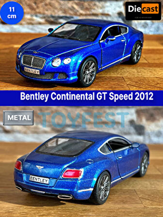 2012 Bentley Continental GT Speed Çek Bırak Kapıları Açılabilen Metal Model Araba - Mavi 11.5 cm