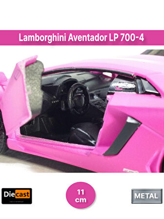 Lamborghini Aventador LP 700-4 Çek Bırak Kapıları Açılabilen Metal Model Araba - Pembe 11.5 cm