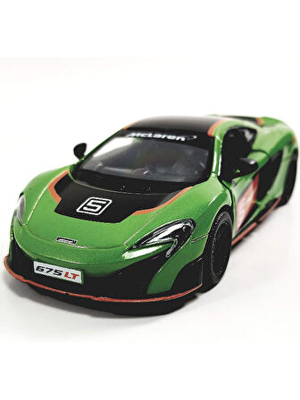 McLaren 675LT Modifiyeli Çek Bırak Die - Cast Kapıları Açılabilen Metal Model Araba - Yeşil 11.5 cm