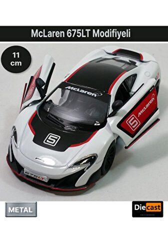 McLaren 675LT Modifiyeli Çek Bırak Die - Cast Kapıları Açılabilen Metal Model Araba - Beyaz 11.5 cm