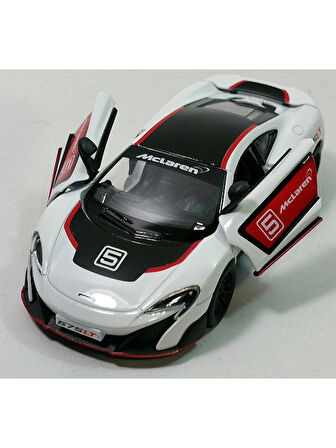 McLaren 675LT Modifiyeli Çek Bırak Die - Cast Kapıları Açılabilen Metal Model Araba - Beyaz 11.5 cm