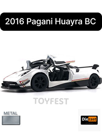 2016 Pagani Huayra BC Çek Bırak Die - Cast Kapıları Açılabilen Metal Model Araba - Beyaz 12.5 cm