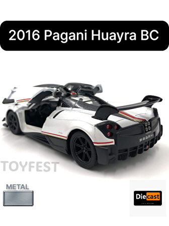 2016 Pagani Huayra BC Çek Bırak Die - Cast Kapıları Açılabilen Metal Model Araba - Beyaz 12.5 cm