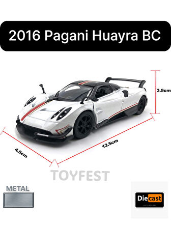 2016 Pagani Huayra BC Çek Bırak Die - Cast Kapıları Açılabilen Metal Model Araba - Beyaz 12.5 cm