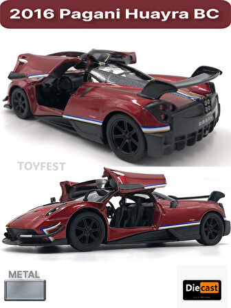 2016 Pagani Huayra BC Çek Bırak Die - Cast Kapıları Açılabilen Metal Model Araba - Kırmızı 12.5 cm