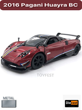 2016 Pagani Huayra BC Çek Bırak Die - Cast Kapıları Açılabilen Metal Model Araba - Kırmızı 12.5 cm