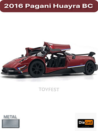 2016 Pagani Huayra BC Çek Bırak Die - Cast Kapıları Açılabilen Metal Model Araba - Kırmızı 12.5 cm