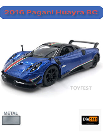 2016 Pagani Huayra BC Çek Bırak Die - Cast Kapıları Açılabilen Metal Model Araba - Mavi 12.5 cm